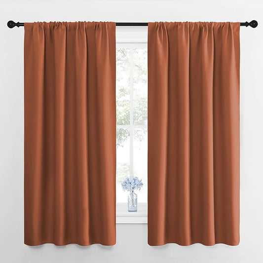 NICETOWN Kitchen Curtains, Burnt Orange, 34" x 40", Set of 2, Short Blackout Curtains & Drapes, Thermal Insulated Rod Pocket Window Treatment Draperies for Nursery