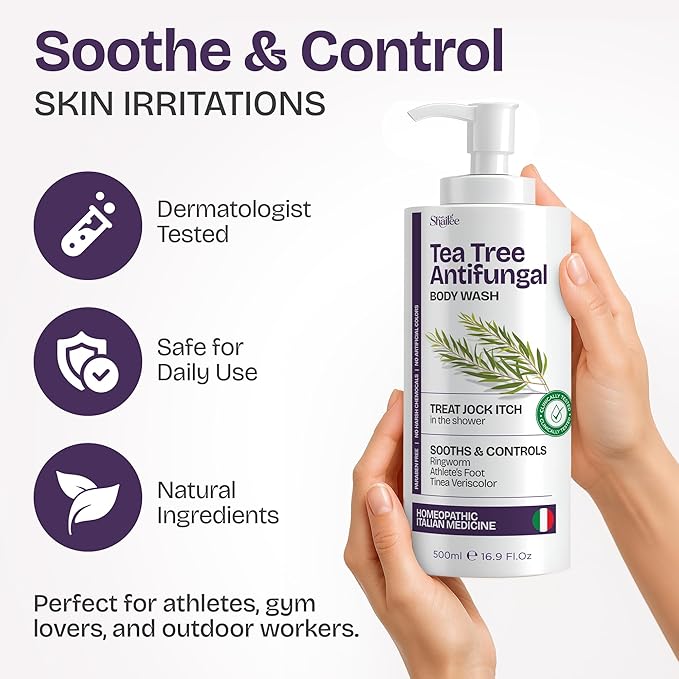 AntiFungal Body Wash With Tea Tree Oil | For Jock Itch, Athletes Foot & Ringworm | Paraben Free Tea Tree Soap For Men & Women 16.9 fl oz For All Skin Types