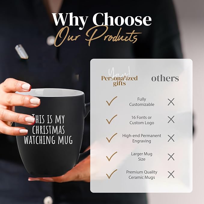 Personalized Coffee Mug Engraved with your Custom Text - Customized Coffee Mugs, Hot Chocolate Mug, Tea Cup, Birthday Gifts, Retirement Gift (Engraved Custom Text, Matte Black)