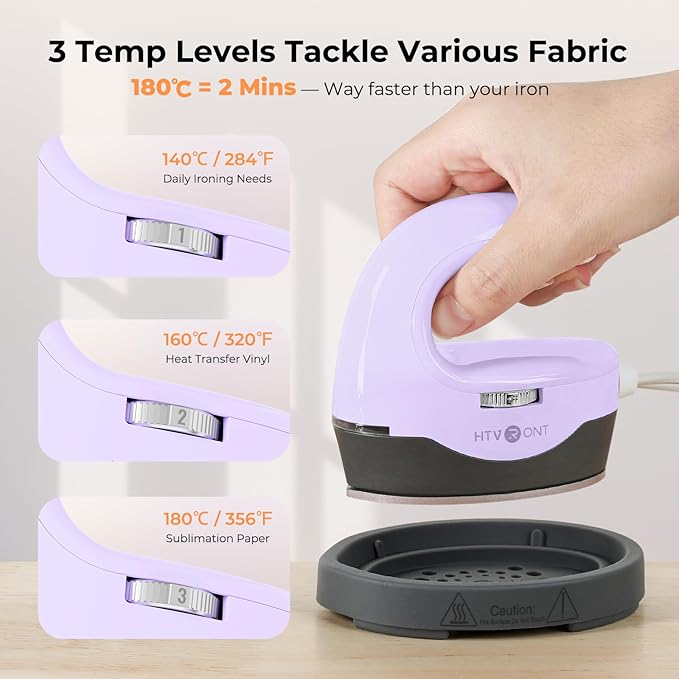HTVRONT Heat Press H1 Mini Heat Press Machine, Small Heat Press Portable Iron Press Machine for T Shirts, Hats, Heating Transfer Projects (H1 Lavender Purple)