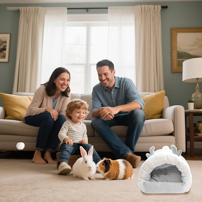 Guinea Pig Hideout, Warm Bed for Guinea Pig,Rabbits, Chinchillas, Guinea Pig Bed, Cozy Small Animal Winter Shelter (Gray, Small)