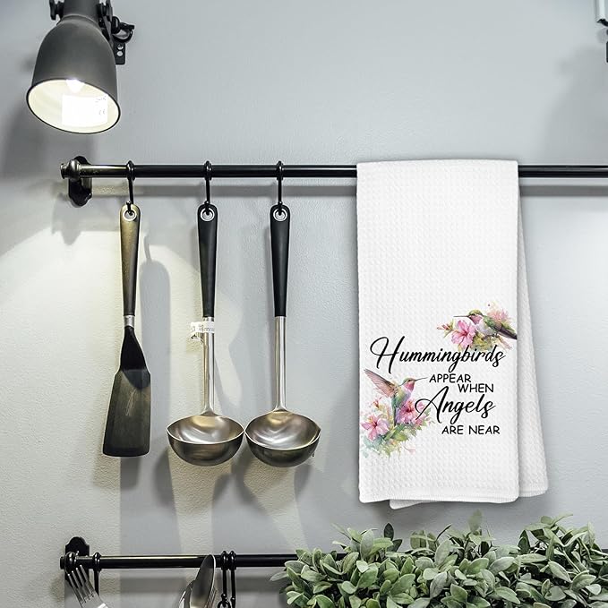 Hummingbird Decor for Home, Hummingbirds Appear When Angels are Near Bathroom Hand Towel, Hummingbird Gifts for Women,Hummingbirds Memorial Sympathy Gift Kitchen Towels