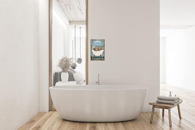 Funny Owl Decor Vintage Bathroom and Bathtub Metal Tin Sign Decor Owl Pet lovers Gift Farm Home Bar Bathroom Man Cave Retro Wall Art Poster Sign Accessories 8x12 In