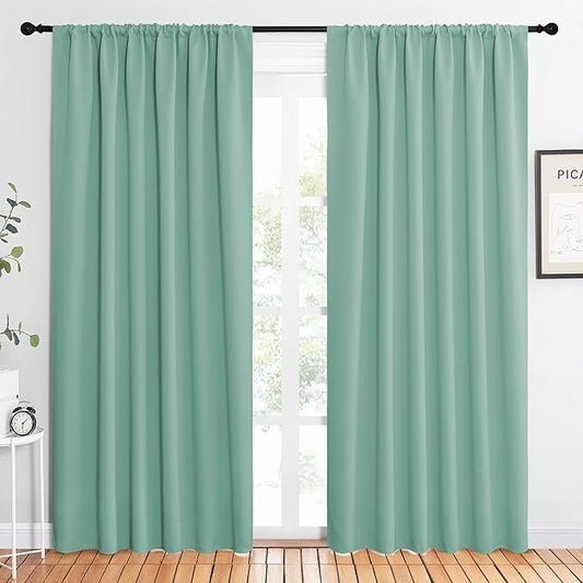NICETOWN 2 Panels Blackout Curtains, Rod Pocket Thermal Insulated Drapes 84 inches Long, Easy-Care Modern Home Decoration Sunshades for Guest Room, Living Room, Office, 62 x 84 Inch, Aqua