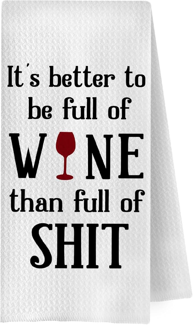 Funny Wine Kitchen Towels - Bar Towels for Kitchen Bartender Home, Wine Bar Decor Dish Towel, Funny Tea Towel, 16x24 Inch