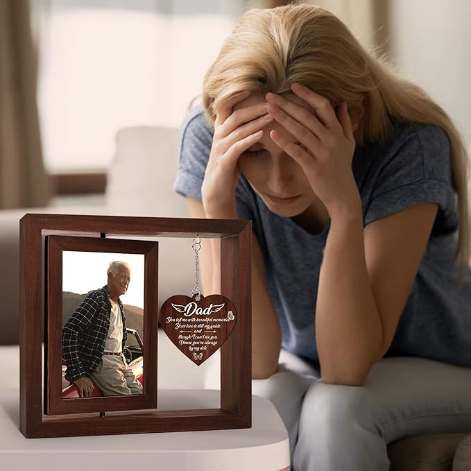 Vetbuosa Memorial Gifts for Loss of Father,Rotating Wooden Picture Frame, Sympathy Gift Keepsake, Healing Grief Gift for Loss of Dad, Remembrance for Funerals, Memorial Ceremonies, Fits 4x6 In Photo