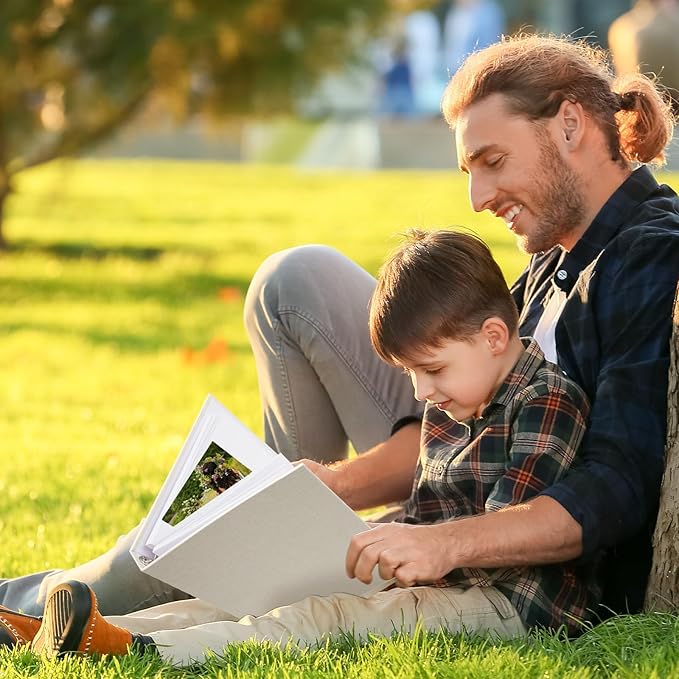 Vienrose Photo Album Scrapbook, 3 Ring 8" x 10" Linen Cover Kraft Paper Memory Book with 30 Sheets 60 Pages, Scrapbook Set for Wedding, Anniversary, Family, Travel, Beige