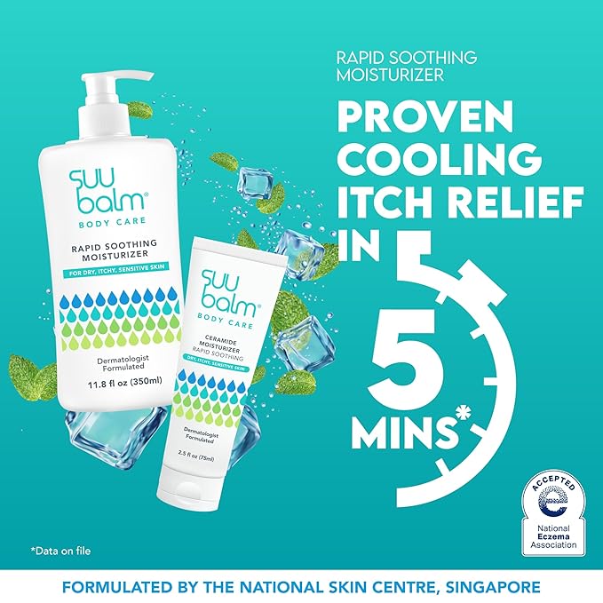 Suu Balm Intense Itch Relief Cream, Anti Itch Lotion for Sensitive Skin, Eczema, Psoriasis & Extreme, Very Severe & Dry Skin, Derm Formula, Menthol & Ceramides, 11.83 fl oz