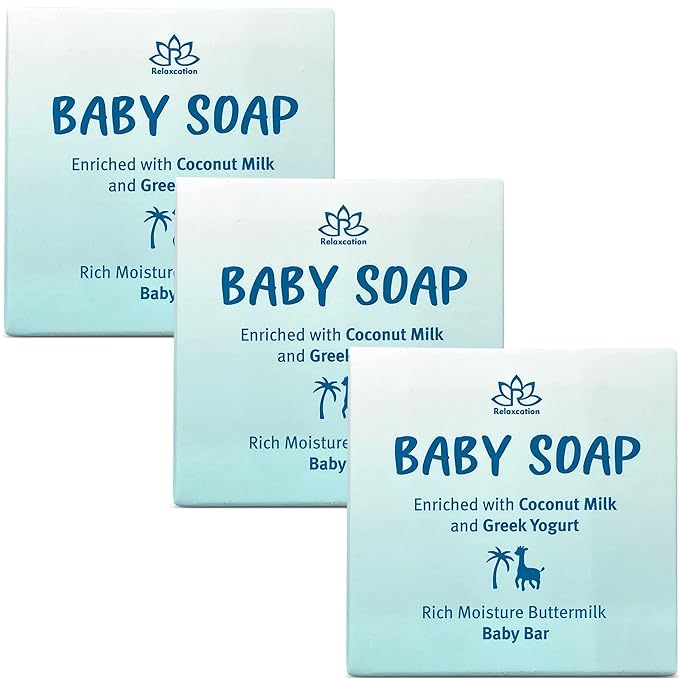 Relaxcation Baby Soap Bar with Greek Yogurt and Coconut Milk - Naturally Cold Processed from Organic Ingredients - Newborn Gift - Handmade in USA (3-pack)