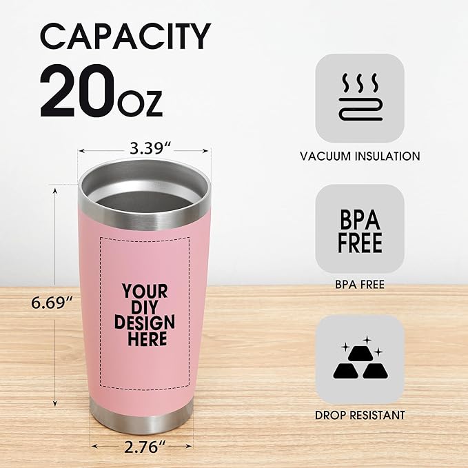 Personalized Custom Tumbler Print in USA 10 Pcs 20oz Stainless Steel Coffee Cup with Lid & Straw Double Wall Insulated Tumbler with Colorful Text Logo Photo