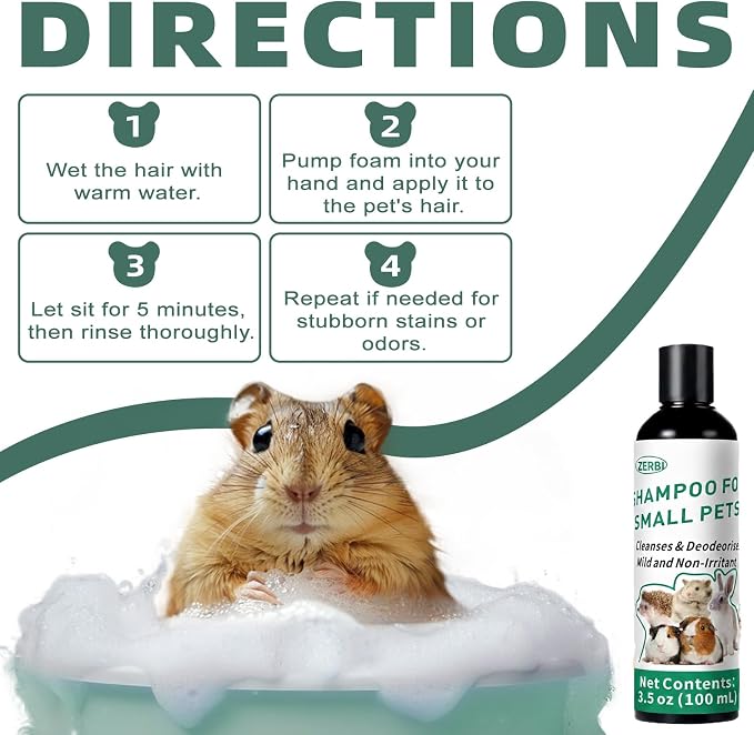 Guinea Pig Shampoo 3.5 oz - Gentle Shampoo for Small Pets Including Ferrets, Rabbits, Hedgehogs, Hamsters & Sugar Gliders - Hypoallergenic, Fragrance-Free, Soothes Itchy Skin & Removes Odors
