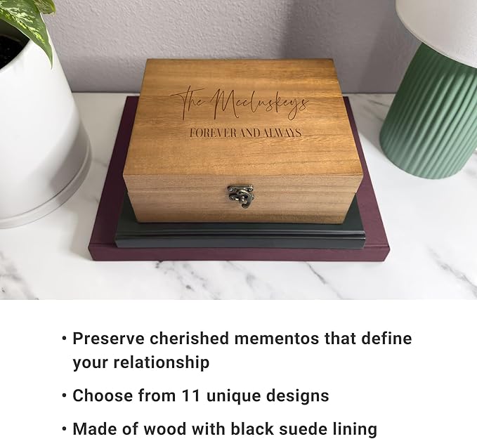 Let's Make Memories Personalized Wooden Keepsake Box With Hinged Lid - Wood Memento Box - Decorative Storage - Home Decor - For Couples, Wedding, Newlyweds - Laser Engraved - Big Love