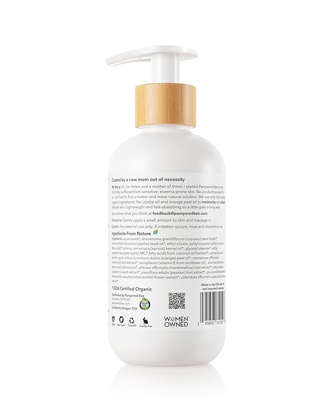 Organic Body Lotion (Light Orange) for Babies, Toddlers and Kids, With Capuaçu Seed Butter and Marshmallow Root - Moisturizing, Softening, Hydrating, 8 oz