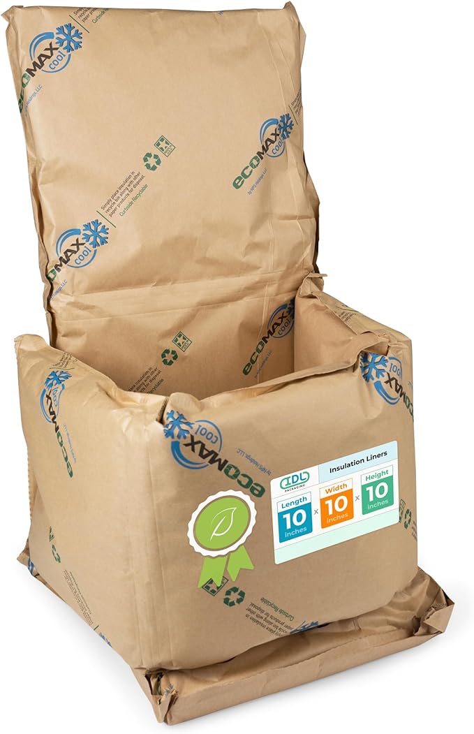 IDL Packaging 10" x 10" x 10" Insulation Liners for Shipping Box, 1.5 Gallons Capacity, Pack of 1 - EcoMax™ Thermal-Paper Liners, Absorb Condensation - For Frozen Food, Meat, or Fish