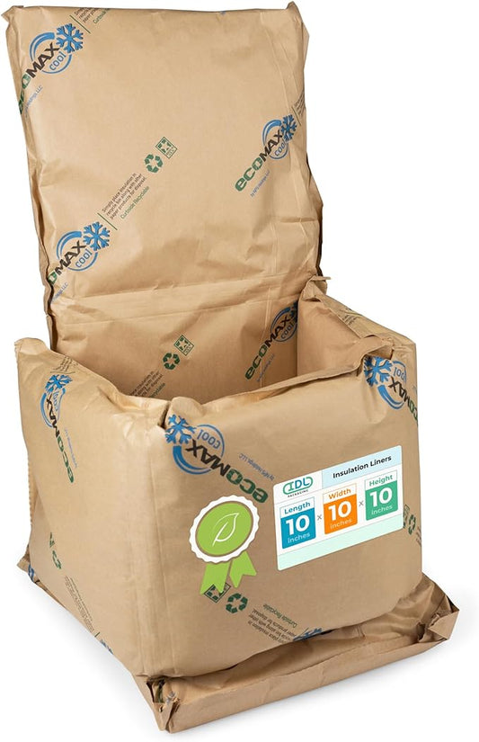 IDL Packaging 10" x 10" x 10" Insulation Liners for Shipping Box, 1.5 Gallons Capacity, Pack of 1 - EcoMax™ Thermal-Paper Liners, Absorb Condensation - For Frozen Food, Meat, or Fish