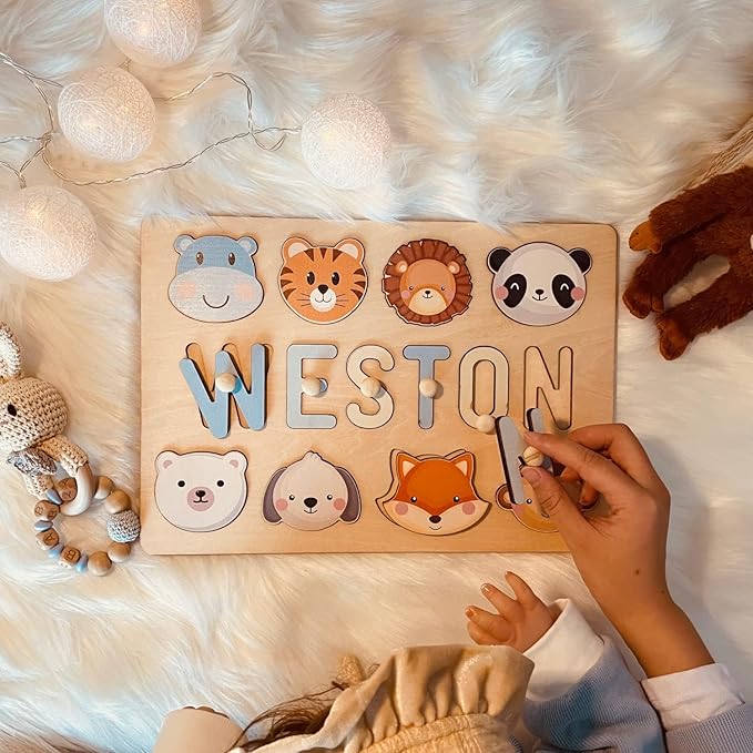 Personalized Name Puzzle with Gift Wrapping and Customizable Blessing - Custom Gift for Girl & Boy - Montessori Learning Toy for Toddlers Ages 1-3