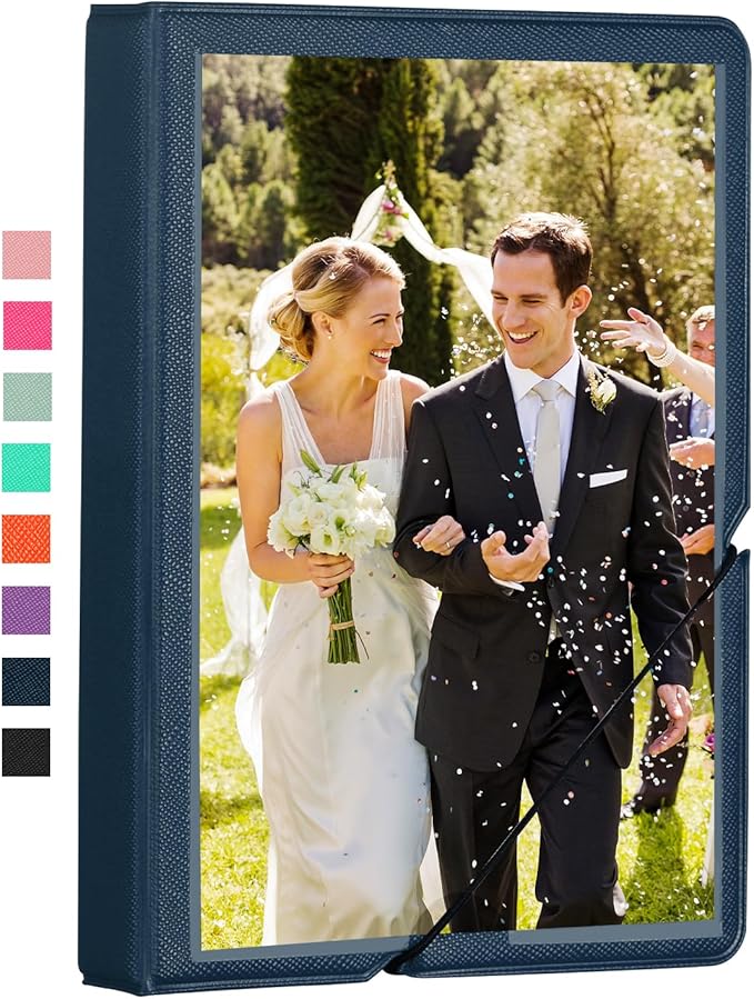 Lifting Small Photo Album 4x6 28 Pockets Plastic 4 x 6 Photo Book Album with Customizable Cover Mini Picture Album for Family Wedding Anniversary Baby Vacation (Marine Blue)