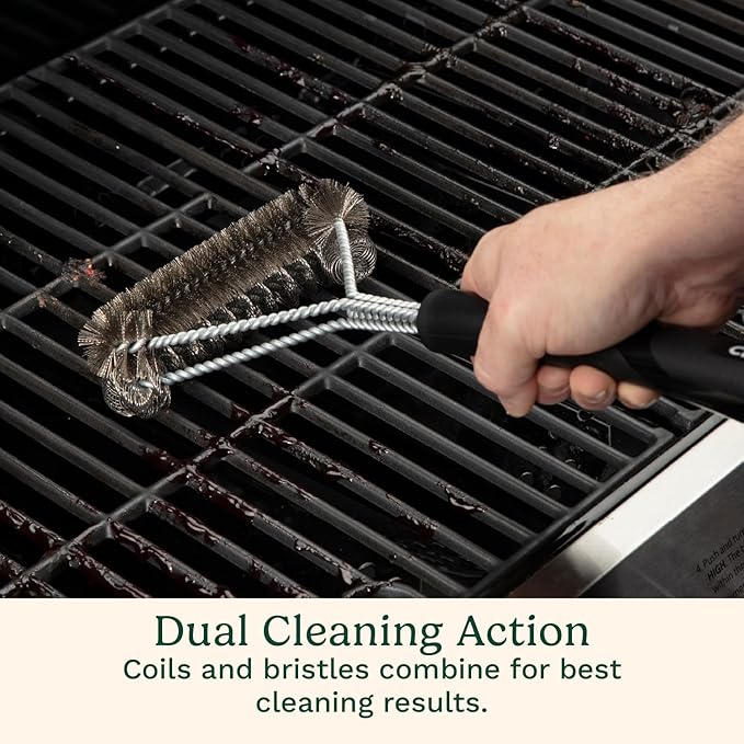 Cuisinart Coil and Brush with Angled Handle, 17” Dual Action Stainless Steel Grill Brush for Deep Cleaning All Grates, Comfortable Grip Grill Cleaner, Grill Accessory for BBQs, Cookouts & Tailgates