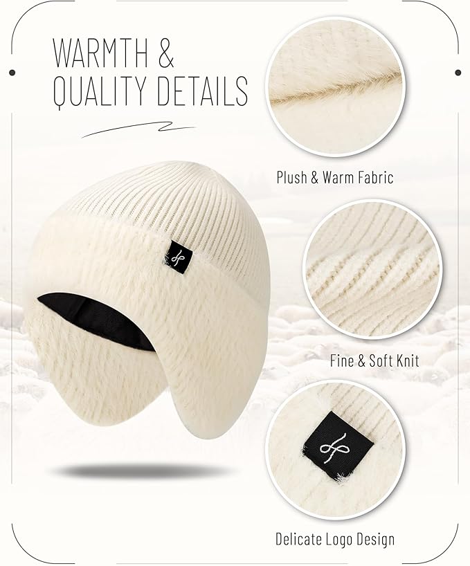 Winter Fleece-Lined Beanie with Earflaps, Warm Windproof Unisex Beanie Hat for Skiing, Hiking & Outdoor Winter Sports