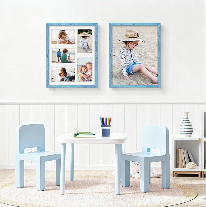 11x14 Collage Picture Frame 4x6 Collage Picture Frame Displays Five 4x6 inch Photos or 11x14 (Without Mat) Wall Decor Wall Hanging or Tabletop Blue