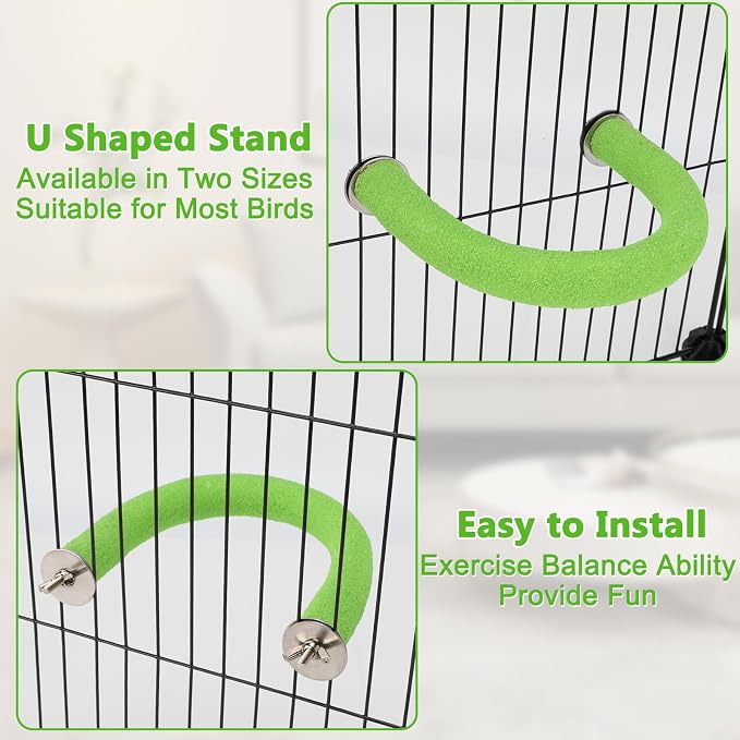 Rypet U-Shaped Large Parrot Perch, Quartz Bird Perch for Cage(Green XL) | Safe Chew & Rest Perch for Large Birds, Durable Non-Toxic Cage Accessory, for Parakeets Cockatiels Conures Macaws