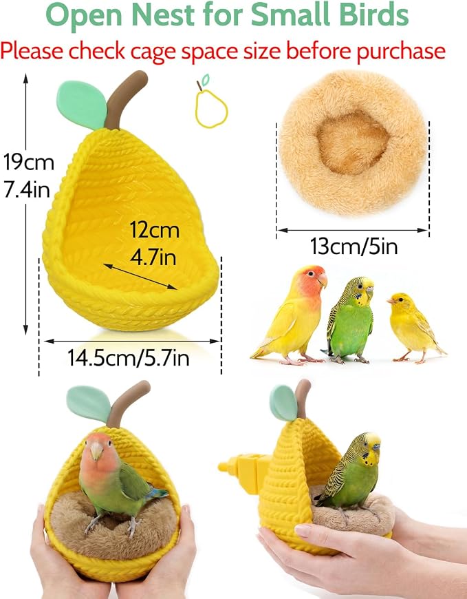 Cute Pear-Shaped Bird Bed for Cage, Only for Small-Sized Birds | Parakeet Nest with Cotton Pad, Quick-Release Buckle for Easy Clean, Open Hammock with Airy View for Lovebird Canary Budgie