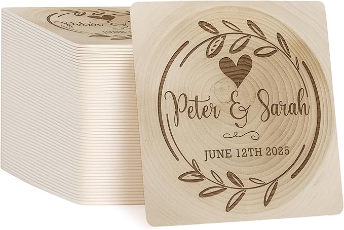 40 Pack Personalized Wedding Coasters, Custom Cardboard Coasters for Drinks with Photo Print and Text, Keepsake Wedding Favors and Gifts for Couples, 4x4 Square, Design 1