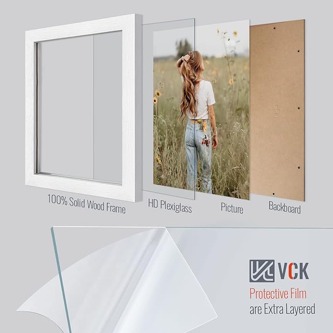 VCK 11x17 Picture Frames white Set of 6, Wide Border Wood Poster Frame, Multi-Directional Display Family Photos, Office Prints, Studio/Gallery Artwork, Woodgrain Series, Wall Hanging