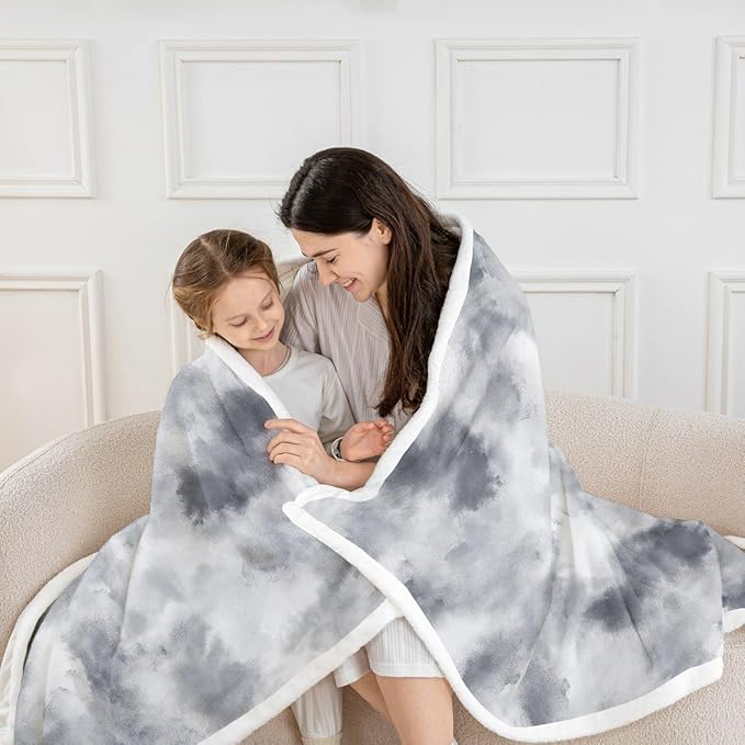 Feelyou Gray Fleece Throw Blanket Throw 50"x60" Kids Tie Dye Watercolor Sherpa Blanket Plush Fuzzy for Bed Couch Chair Living Room, Dreamy Girly Bed Blanket Room Decor
