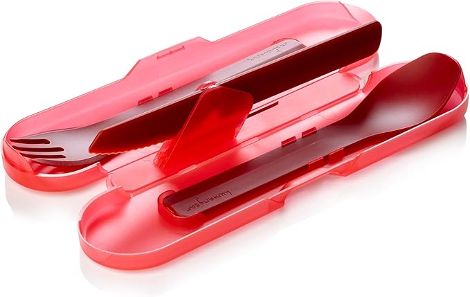 humangear GoBites Trio | Travel & Camping Utensils | Portable & Convertible Dining Ware | Multi-Functional Spork & Knife, Red