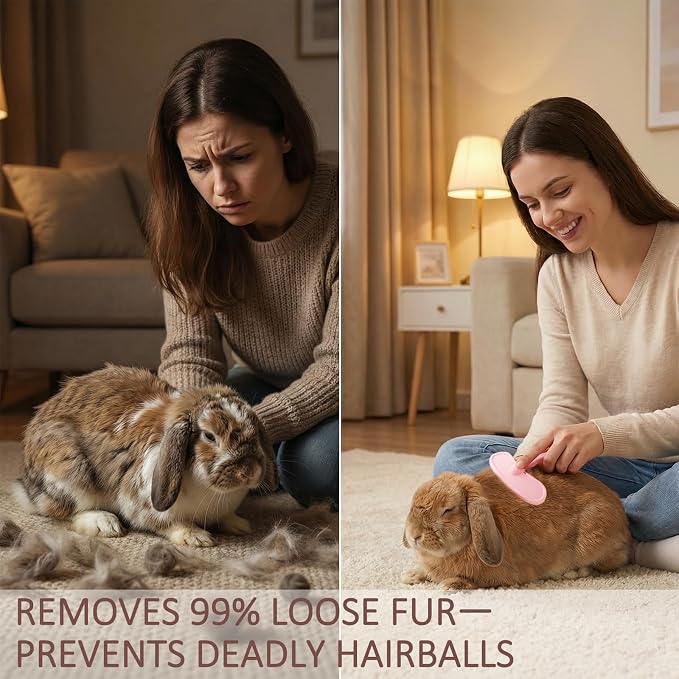 MCTOURY Rabbit Brush for Shedding Grooming: Effective at Removing 99% Loose Hair - Gentle Massage Appears Relaxed Comfortable & Soft Bristles - Safe for Sensitive Bunnies Cats Small Pets