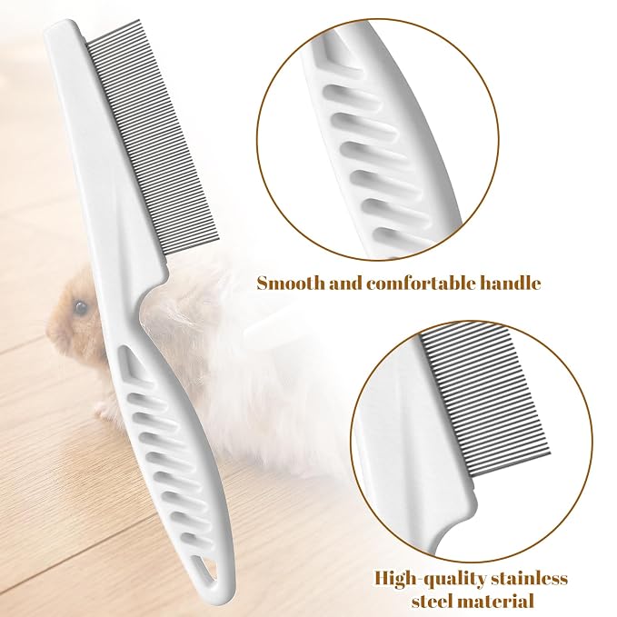 2Pcs Rabbit Brush, Fine-Tooth Stainless Steel Flea Brush for Dogs Rounded Teeth Grooming Metal Comb for Dogs, Chinchillas, Ferrets, Guinea Pigs, Rabbits