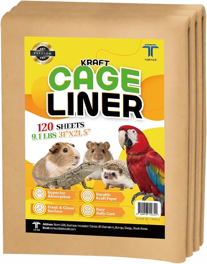 T TORTO9 Kraft Bird Cage Liners 31 x 21.5 Inch, 120 Sheets, Absorbent Paper Tray Liners for Large Bird Cages, Pre-Cut Disposable Cage Bottom Liners