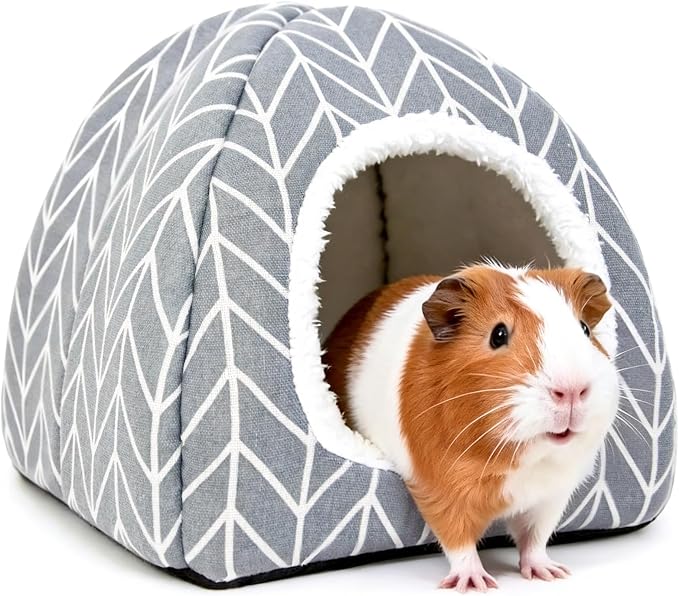 Guinea Pig Hideout Bed, Dwarf Rabbit House Cave | Cozy Hide-Out Cage Accessories for Little Bunny, Hedgehog, Ferret, Chinchilla & Other Small Animals, Grey