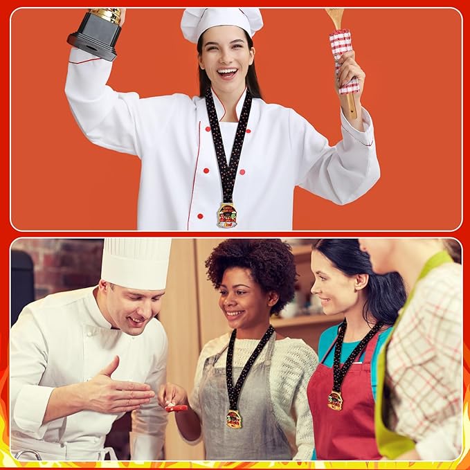 Quelay 9 Pcs Chili Cook off Trophies Prizes Set 1st 2nd 3rd Place Metal Medals Wooden Spoons for Cooking Cotton Towels Chili Cook off Decorations Cooking Gifts for Men Women Festivals Supplies