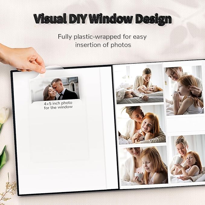 Photo Album 4x6 with 1000 Pockets,Slip-in Picture Albums,Linen Cover Memory Book with Front Window,White Page Vertical Photo Book for Wedding,Family,Anniversare,Baby,Vacation