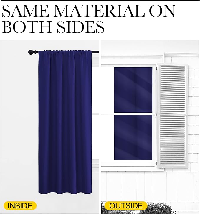 NICETOWN 2 Panels Blackout Curtains, Rod Pocket Thermal Insulated Drapess for Bedroom, Privacy Protection Easy-Care Heavy Duty Curtains for Living Room/Dining Room, W70 x L95 inches, Royal Blue
