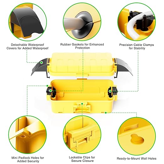 Flemoon [2 Pack] IP55 Small Outdoor Electrical Box Waterproof (Inner 5.9 x 3.2 x 1.8inch), Extension Cord Cover with Detachable Awning Covers for Plug, Outlet, Holiday Lights, Yellow