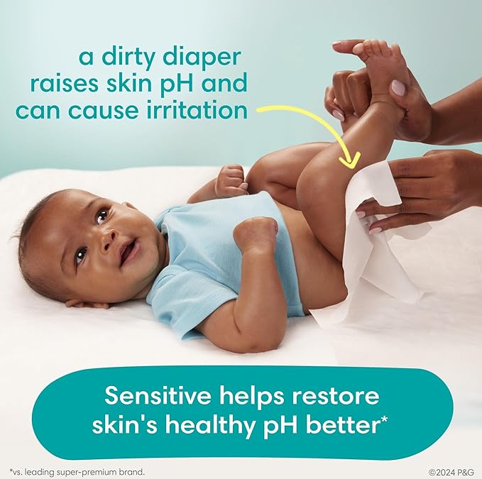 Pampers Baby Wipes Sensitive, Water Based Baby Wipes, Hypoallergenic and Unscented Baby Wipes, 168 Wipes Total (2 Flip-Top Packs)