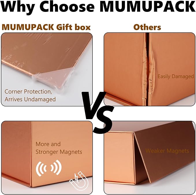 MUMUPACK 4 Pack Rose Gold Gift Boxes With Lids,12x8x4.5 Inch Bridesmaid Proposal Box And Printable Stickers,Proposal Boxes With Ribbon For Wedding, Packaging, Present, Birthday