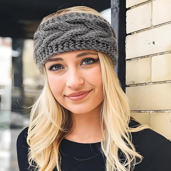 DRESHOW Winter Knit Chunky Headbands for Women Crochet Turban Knitted Ear Warmer Fashion Head Wrap 6 Pack
