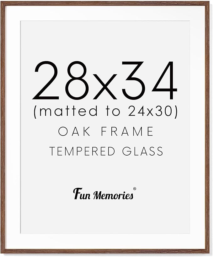 28x34 Poster Frame, 28"x34" Oak Wood Frame, 28 x 34 Picture Frames for Wall, Wood Frames 28 x 34 with Tempered Real Glass, 28x34 Frame with Mat for 24x30 Picture(Walnut Color, 1 Pack)