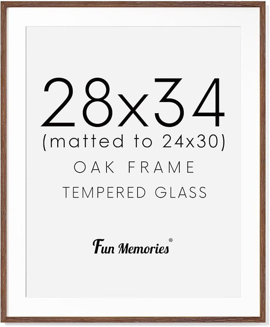 28x34 Poster Frame, 28"x34" Oak Wood Frame, 28 x 34 Picture Frames for Wall, Wood Frames 28 x 34 with Tempered Real Glass, 28x34 Frame with Mat for 24x30 Picture(Walnut Color, 1 Pack)