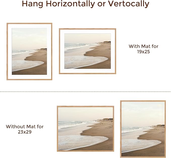 23x29 Oak Wood Frame, 23"x29" Poster Frames, 23 x 29 Picture Frame with Mat for 19x25, Rustic Wood Frames 23 x 29 with Real Glass, 23" x 29" Art Frame, 23x29 Puzzle Frames (Natural Oak Color, 1 Pack)