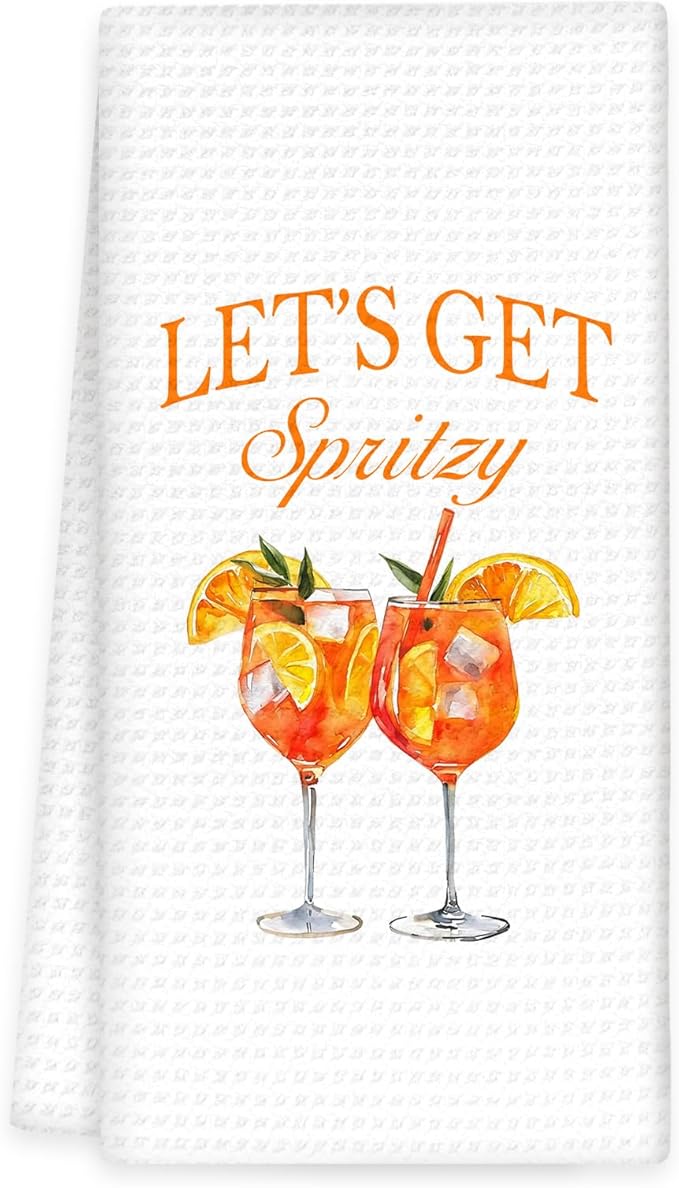 Aperol Spritz Decor Kitchen Towels, Aperol Spritz Cocktail Hand Towels, Let's Get Spritzy Dish Tea Towel for Kitchen Home Bar Decorative, Gift for AperolSpritz Lovers Bar Cart Decor, 16x24In