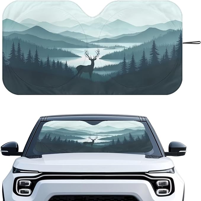 Forest Deer Car Windshield Sun Shade Foldable Front Windshield Sun Shade Easy Installation Fit Most Cars SUVs Trucks,Car Front Windshield Shade