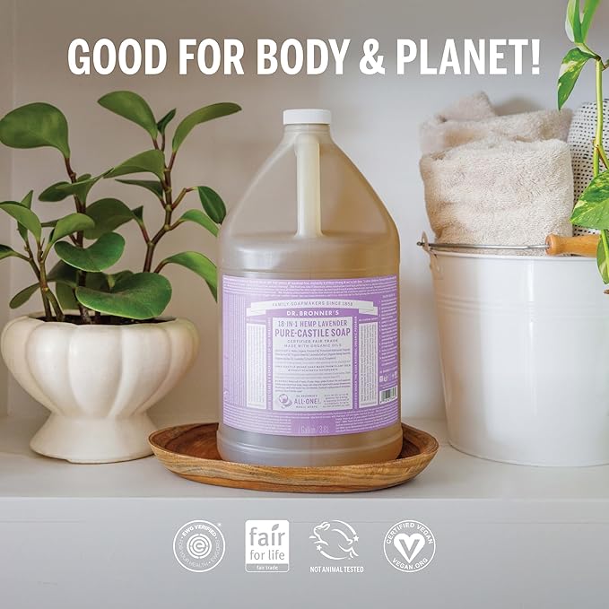 Dr. Bronner's Pure-Castile Magic Soap Liquid (Lavender, 1 Gallon) – Made with Regenerative Organic Certified Oils- For Face, Hair, Laundry, Dishes- Hand Soaps & Body Wash – Concentrated, Vegan
