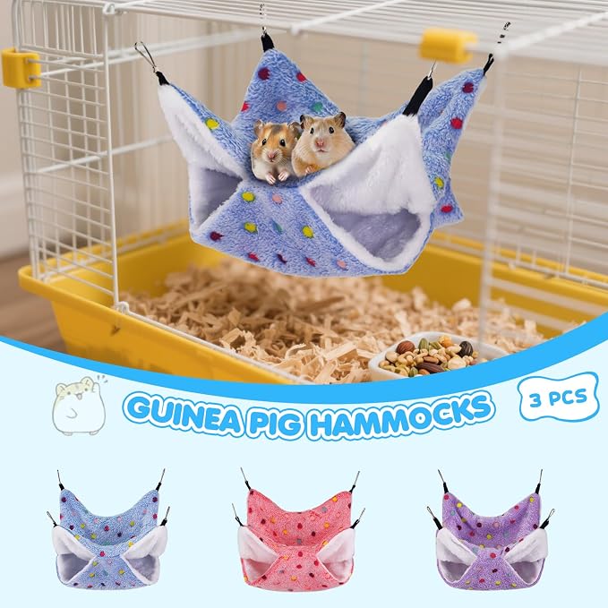 YedsIntu 3 Pcs Guinea Pig Hammock, Rat Ferret Hamster Hanging Hammock Guinea Pig Accessories for Small Animals Chinchilla Parrot Sugar Glider Ferret Squirrel (11"×11")