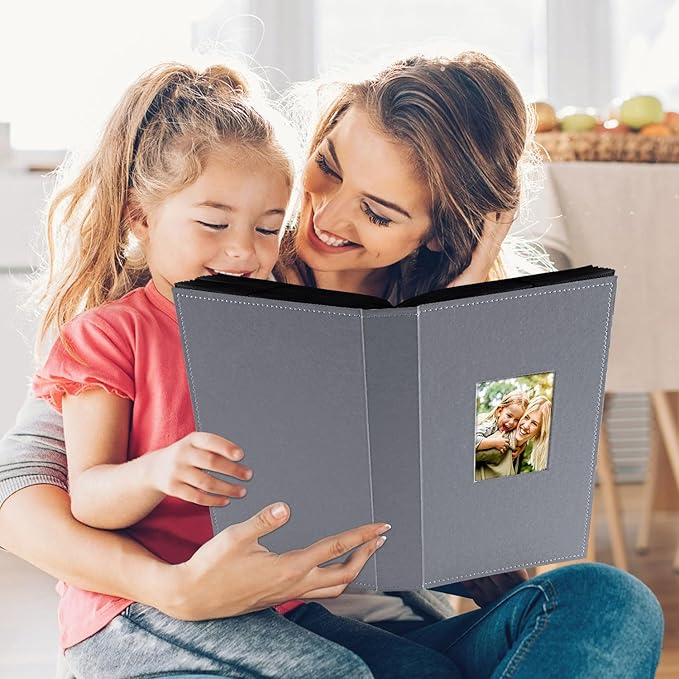Ywlake Photo Album 4x6 300 Pockets, Leather Photo Albums Holds 300 Horizontal Only Pictures Grey