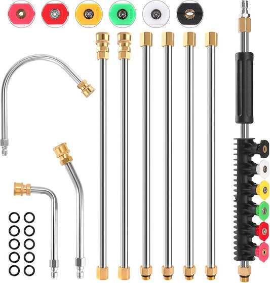 Gutter Cleaning Tools From the Ground, 10 Pack 9 FT Pressure Washer Extension Wand, Power Washer Lance With 6 Pressure Washer Spray Nozzle Tips, 30°, 90°, 120° Gutter Cleaner Curved Rod, 4000 PSI